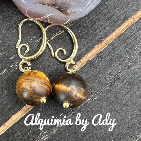 Alquimia Jewelry - Gold chunky tigers eye earrings